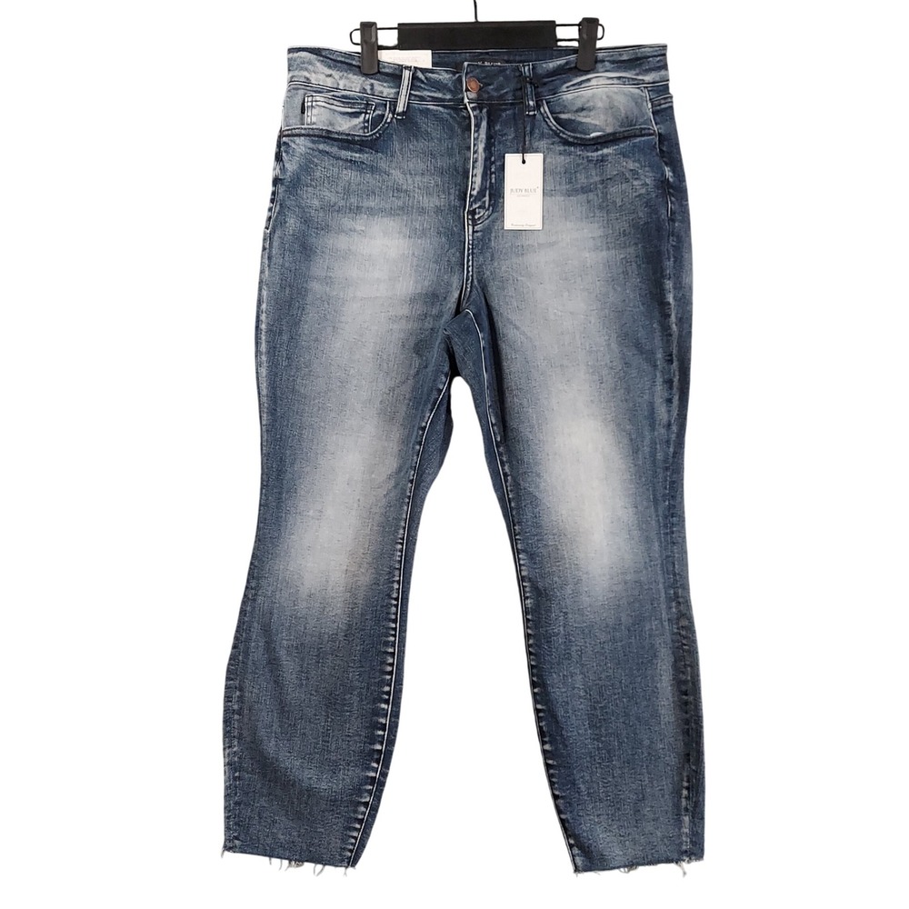 Judy Blue Relaxed Fit Jeans Women 16W Dark Blue Raw Hem JB88191 Stretch Denim